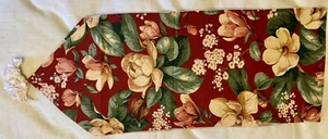 Tablerunner de lino floral rojo vintage extremos con borlas 12 x 60 - Imagen 1 de 4