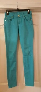 7 FOR ALL MANKIND STRETCH TURQUOISE GREEN COLORED SKINNY JEANS SIZE 25 - Picture 1 of 2
