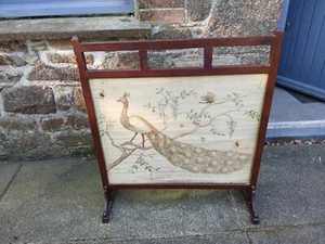 LARGE VINTAGE SILK PEACOCK FIRE SCREEN - GOOD USED CONDITION - Picture 1 of 17
