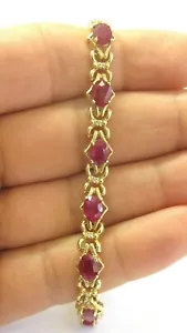 Oval Ruby & Diamond Yellow Gold Tennis Bracelet 14Kt 8.25" 12.00Ct - Picture 1 of 3