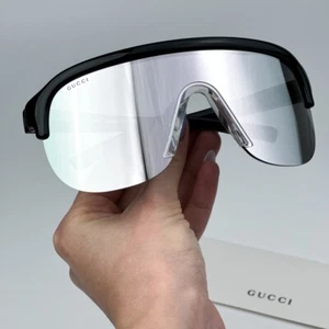 Gucci Women Sunglasses Black Grey Silver Mirrored Mask GG1645S 003 BRAND NEW - Picture 1 of 12