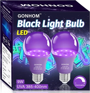2 Pack A19 LED Black Light Bulbs, 9W Black Light Light Bulb(100Watt Equivalent) - Picture 1 of 7
