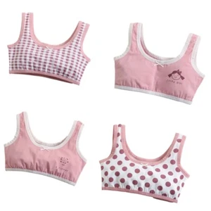 Teen Girls Cotton Training Bra U-Neck Plaid Dot Print Bow Unpadded Underwear Top - Picture 1 of 19