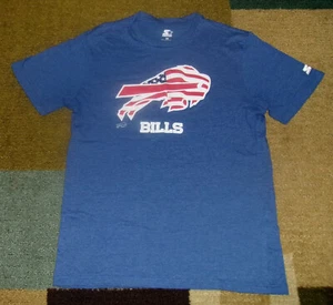 RARE STYLE Soft STARTER Authentic BUFFALO BILLS Blue USA/Flag SHIRT M/Medium - Picture 1 of 2