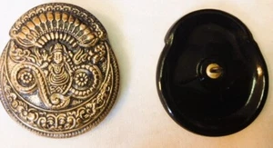 BOTÓN BUDA GRANDE de vidrio checo - negro con brillo dorado - Imagen 1 de 3