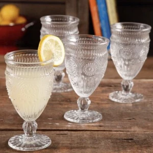 New Pioneer Woman Adeline Clear Embossed 12 oz Drinking Glass Goblet - Picture 1 of 3