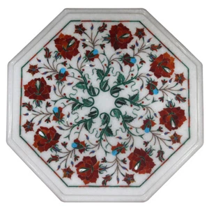 12" Marble Inlay Side Table Top Handmade pietra dura Home office Decor - Picture 1 of 5