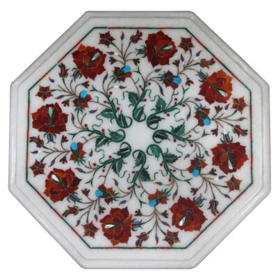 15" Marble Inlay Side End Table Top Handmade pietra dura Home office Decor - Image 1 of 4
