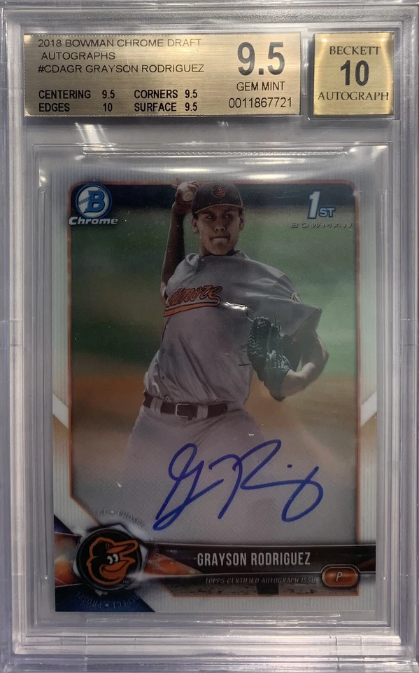 2018 Bowman Chrome Draft CDAGR GRAYSON RODRIGUEZ BGS 9.5 10 Auto True Gem+ - Image 1 of 1