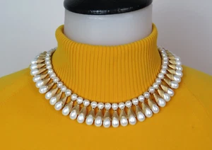 ALFRED PHILIPPE CROWN TRIFARI EGYPTIAN REVIVAL STATEMENT NECKLACE 15 1/2" GOLDEN - Picture 1 of 16