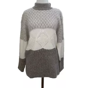Vintage silk/angora/lambswool mock neck striped cozy sweater size medium - Picture 1 of 9