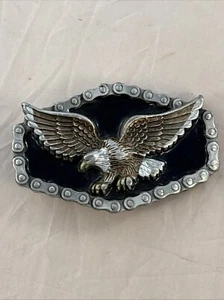 Vintage 1983 The Great American Buckle Co Enamel EAGLE Belt Buckle Pewter - Picture 1 of 11