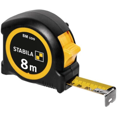 Stabila 19579 BM 100 Tape Measure 8m ABS Compact Soft-Grip Shock-Absorbing - Image 1 of 4