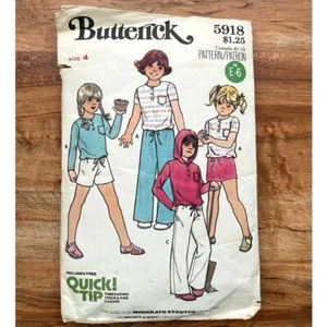 Vintage 1970s Butterick 5918 Sewing Pattern Size 4 Kids Girls Top Pants Shorts - Picture 1 of 2