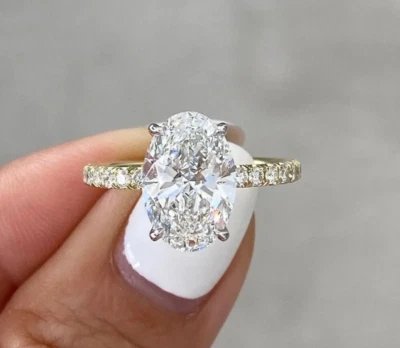 2.40TCW Oval Lab Grown Diamond Hidden Halo Ring For Engagement 14k Two tone Gold - Image 1 of 4