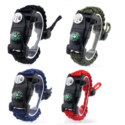 FLINT SUPPLY STORE Paracord Survival Bracelet Fire Starter, Compass Whistle, SOS LED Light USA SHIP