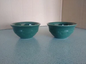 Longaberger EE. UU. Cerámica Tejida Tradiciones Juego de Cuencos de Postre/2 en Verde Hiedra - Imagen 1 de 3