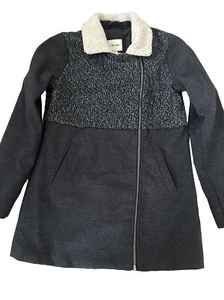 Cherokee Boys Girls Long Peacoat Size XL Gray Side Zip Faux Sherpa Collar Lined - Picture 1 of 6