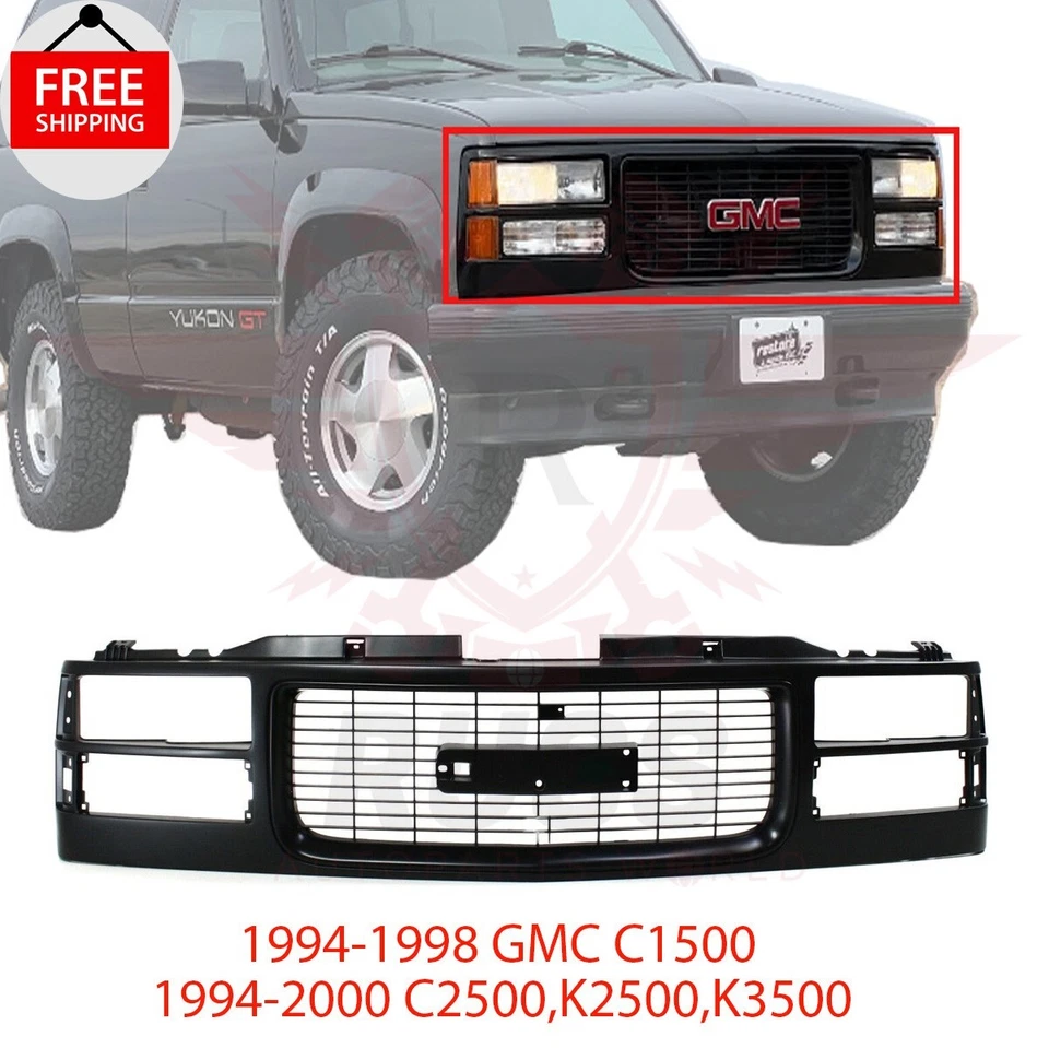 New Front Grille Black Shell and Insert Fits 1994-2000 GMC K1500 K2500 Yukon Foto 1 de 4