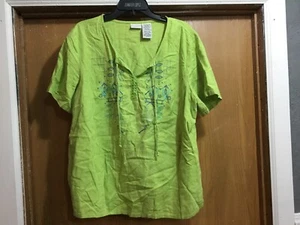 White Stag Women’s Top Size 18W/20W Lime Green Short Sleeve Tunic Embroidered - Picture 1 of 9