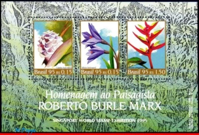2547 BRASIL 1995 FLORES, PLANTAS, ROBERTO BURLE MARX, BOTÁNICO MI# B98 B-100 MNH Foto 1 de 2