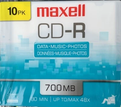 MAXELL CD-R DISCS 700MB 80min 48x w/ SLIM JEWEL CASES SILVER LOT 7X10 PACK - Image 1 of 2