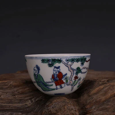 Figura de porcelana china Ming Chenghua azul y blanco Doucai taza de té taza 3,0 pulgadas Foto 1 de 4