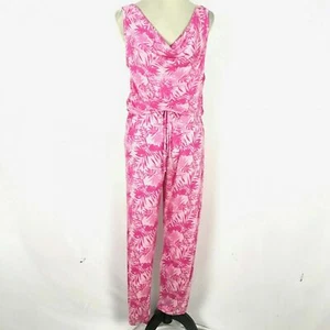 bebe Women Jumpsuit Cowl Neck Tropical Print Rhinestone Embellished Pink Size L - Picture 1 of 8