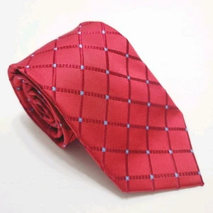 Cravatta Van Heusen rossa fantasia quadri cravatta uomo seta tessuto jacquard - Foto 1 di 5