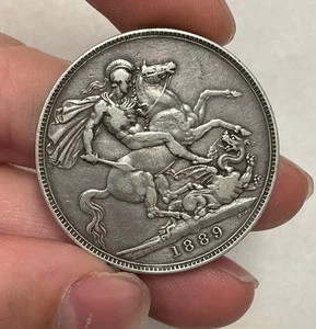 Great Britain - 1889 Large Silver Victorian Crown - Popular - Picture 1 of 5