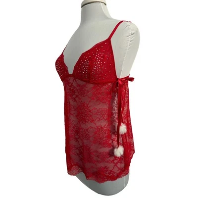 Victoria's Secret Mujer S Muy Sexy Rojo Transparente Encaje Babydoll Lencería Tanga Conjunto  Foto 1 de 4