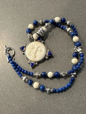 Boho Goddess Moon Sun Necklace Sterling And Bone Celestial Statement Necklace - Image 1 of 4