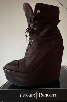 Cesare Paciotti Woman's Platform  Wedge Brown Suede Lace up Boots WDustbag sz 39 - Image 1 of 4