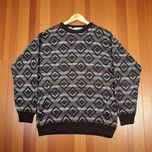 Pronto Uomo Men's Multicolor Geometric Chunky-Knit Sweater Size L Vintage - Picture 1 of 13