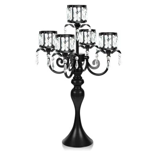 1PC Black 5 Arm Pendant Square Crystal Table Decor 22 Inch Candle Holder,Clas... - Picture 1 of 6