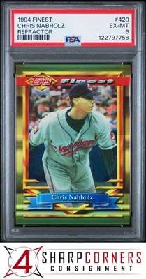 1994 FINEST REFRACTOR #420 CHRIS NABHOLZ INDIANS POP 1 PSA 6 - Image 1 of 3