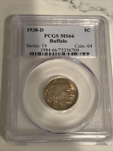 1938-D PCGS & Serious 19 MS66 Buffalo Nickel - Picture 1 of 3