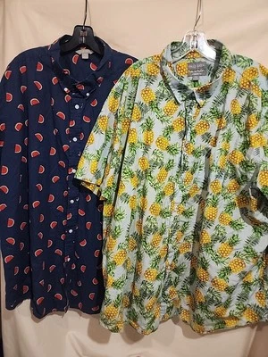 Watermelon &  Pineapple Hawaiian Shirt Lot Of 2 AOP Print Button Up Size 2XL - Image 1 of 4
