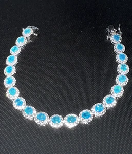 JTV Ethiopian Blue Opal & Topaz Sterling Tennis Bracelet 7" Y Designer - Picture 1 of 4