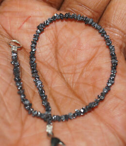 8.0 ct Natural Black Raw Rough Diamond Beads 8"Inc Bracelet .925 Silver Clasp