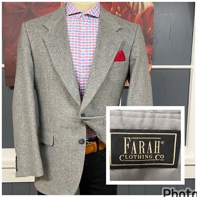 Chaqueta Abrigo Deportivo Farah De Colección Para Hombres 42R Mezcla de Lana Franela Blazer Gris A Cuadros Foto 1 de 4