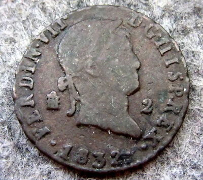 SPAIN Fernando VII 1832 2 MARAVEDIS, Segovia MINT COPPER BETTER GRADE - Image 1 of 4