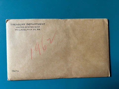 1962 US Mint Proof Set in the Original Envelope Cover