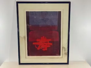 Litografía firmada con marca de personaje asiático abstracto vintage enmarcada 86/100 - Imagen 1 de 12
