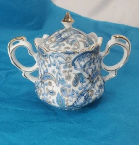 Blue  Paisley With Gold Trim sugar Bowl Hand Painted, Lefton China - Picture 1 of 8