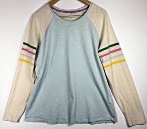 Boden Womens Long Sleeve Raglan Top Large Blue Ivory Stripe Cotton Casual - Picture 1 of 11