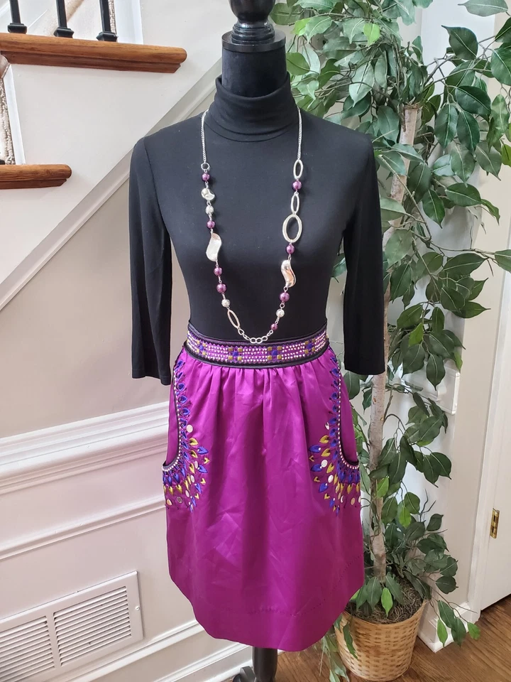 Vestido Phoebe Couture Negro Rosa Cuello Alto Manga Larga Seda Hasta la Rodilla Talla 2 Foto 1 de 4