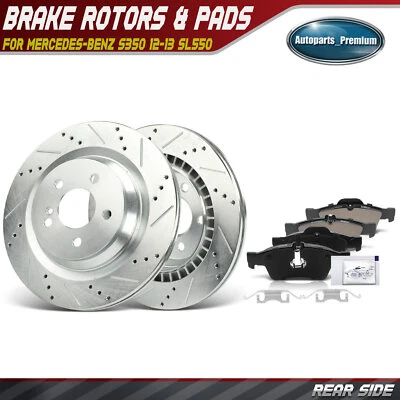 6Pcs Rear Drilled Rotors & Ceramic Brake Pad for Mercedes-Benz S350 12-13 SL550 - Image 1 of 4