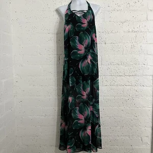 Jennifer Lopez Womens Dress 16 Petite Black Gwen Pink Floral Maxi Cruise Lined A - Picture 1 of 5