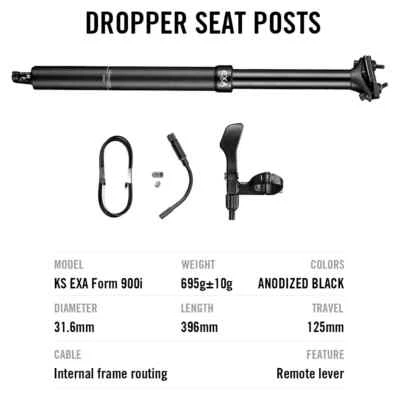 KS 900i EXA MTB Dropper Internal Cable Routing Suspension Seatpost 31.6 mm 396mm - Imagem 1 de 4